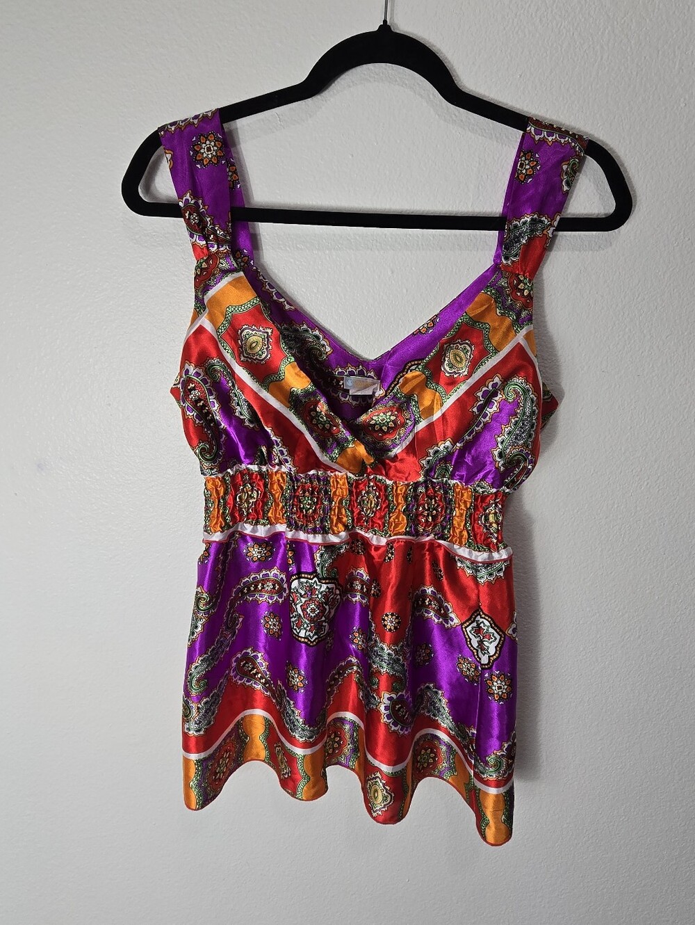 VTG Women Babydoll Top Red & Orange Paisley Top.